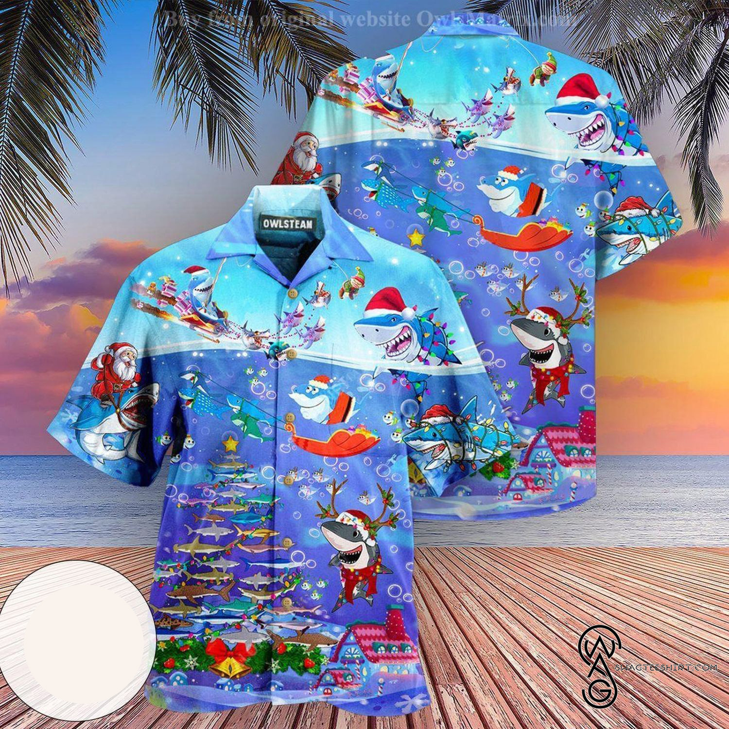 [Top Trending] Santa Shark Sits On Rockets And Brings Gifts To Ocean Christmas Hawaiian Aloha Shirts